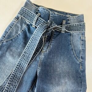 Sneak Peek Women's Size 25 High Rise Wide Leg Jeans Belted Retro Boho Denim Pant